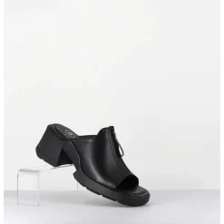 Mules En Cuir Noir & Zip - Bertie Black Sandals