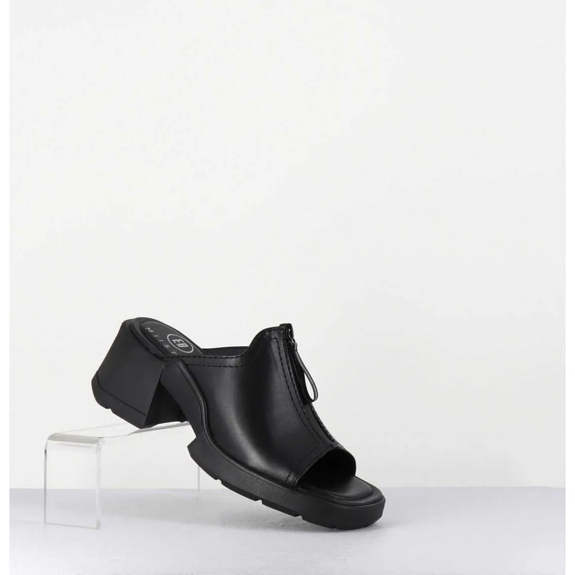 Mules En Cuir Noir & Zip - Bertie Black Sandals