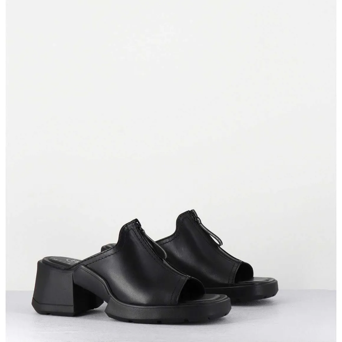 Mules En Cuir Noir & Zip - Bertie Black Sandals