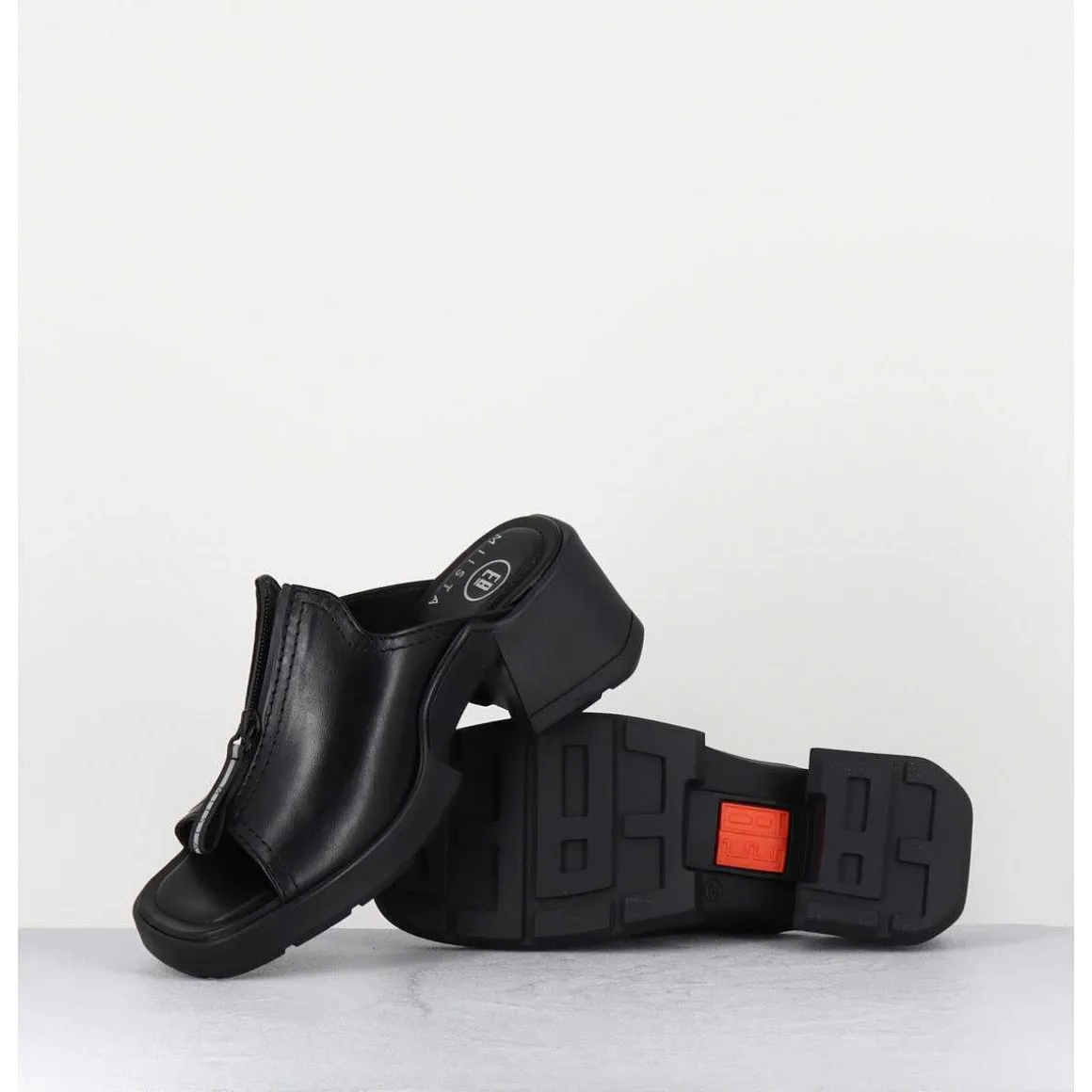 Mules En Cuir Noir & Zip - Bertie Black Sandals