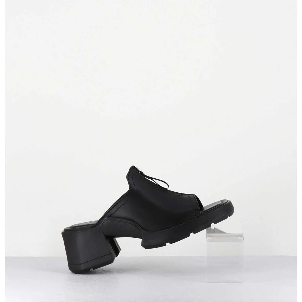 Mules En Cuir Noir & Zip - Bertie Black Sandals