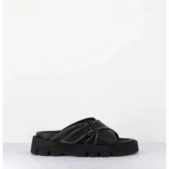 Mules En Cuir Noir Semelle Crantee - Lacey Black Sandals