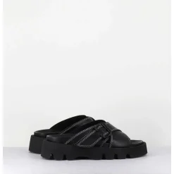 Mules En Cuir Noir Semelle Crantee - Lacey Black Sandals