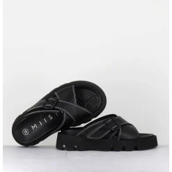 Mules En Cuir Noir Semelle Crantee - Lacey Black Sandals