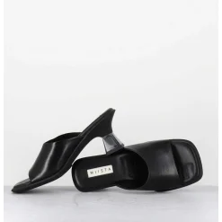 Mules En Cuir Noir Talon Plexi - Synthia Black Sandals