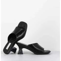 Mules En Cuir Noir Talon Plexi - Synthia Black Sandals