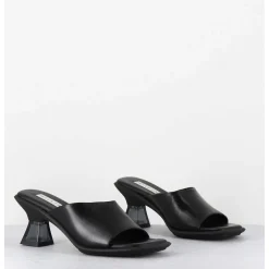 Mules En Cuir Noir Talon Plexi - Synthia Black Sandals