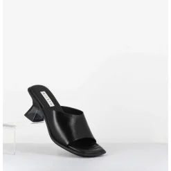 Mules En Cuir Noir Talon Plexi - Synthia Black Sandals