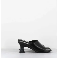 Mules En Cuir Noir Talon Plexi - Synthia Black Sandals