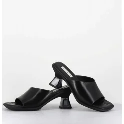 Mules En Cuir Noir Talon Plexi - Synthia Black Sandals