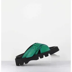Mules En Cuir Vert Semelle Crantee - Lacey Green Sandals