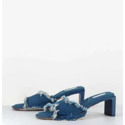 Mules En Jean A Talon - Marguerite Denim Sandals