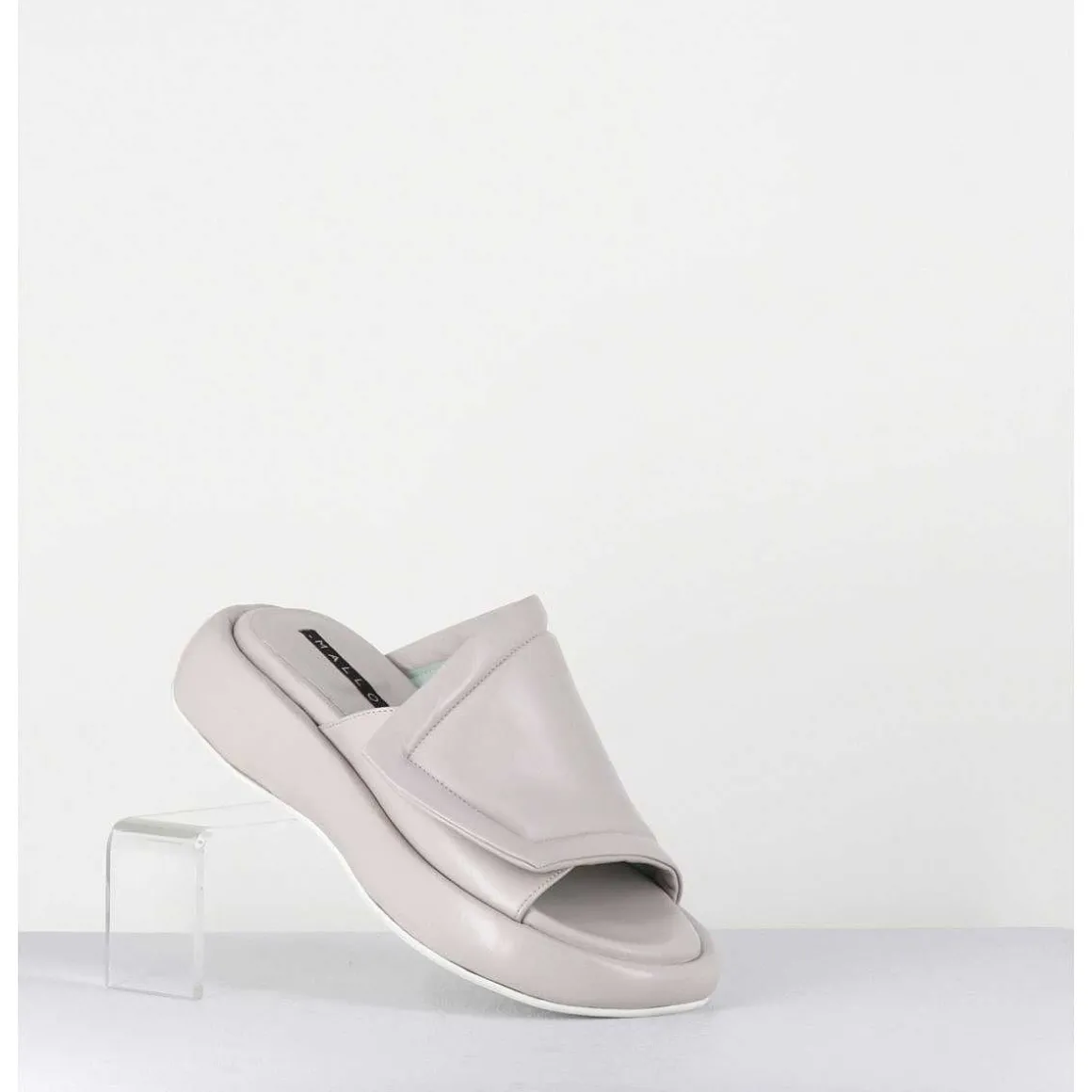 Mules Minimalistes Semelle Epaisse En Cuir Souple Gris - M23E Rombo Grey