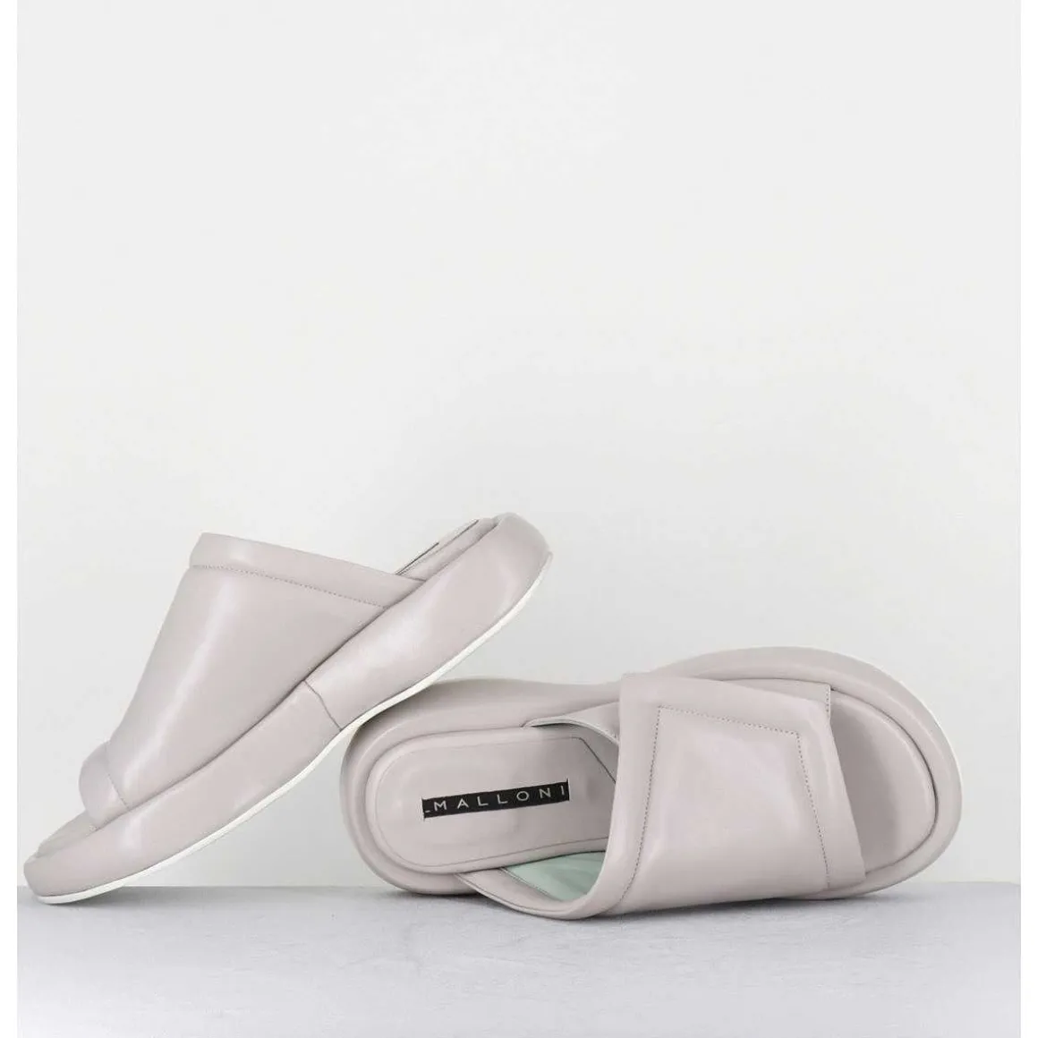 Mules Minimalistes Semelle Epaisse En Cuir Souple Gris - M23E Rombo Grey