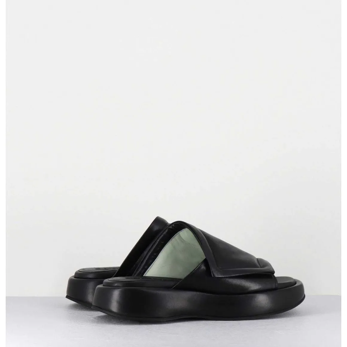 Mules Minimalistes Semelle Epaisse En Cuir Souple Noir - M23E Rombo Nero