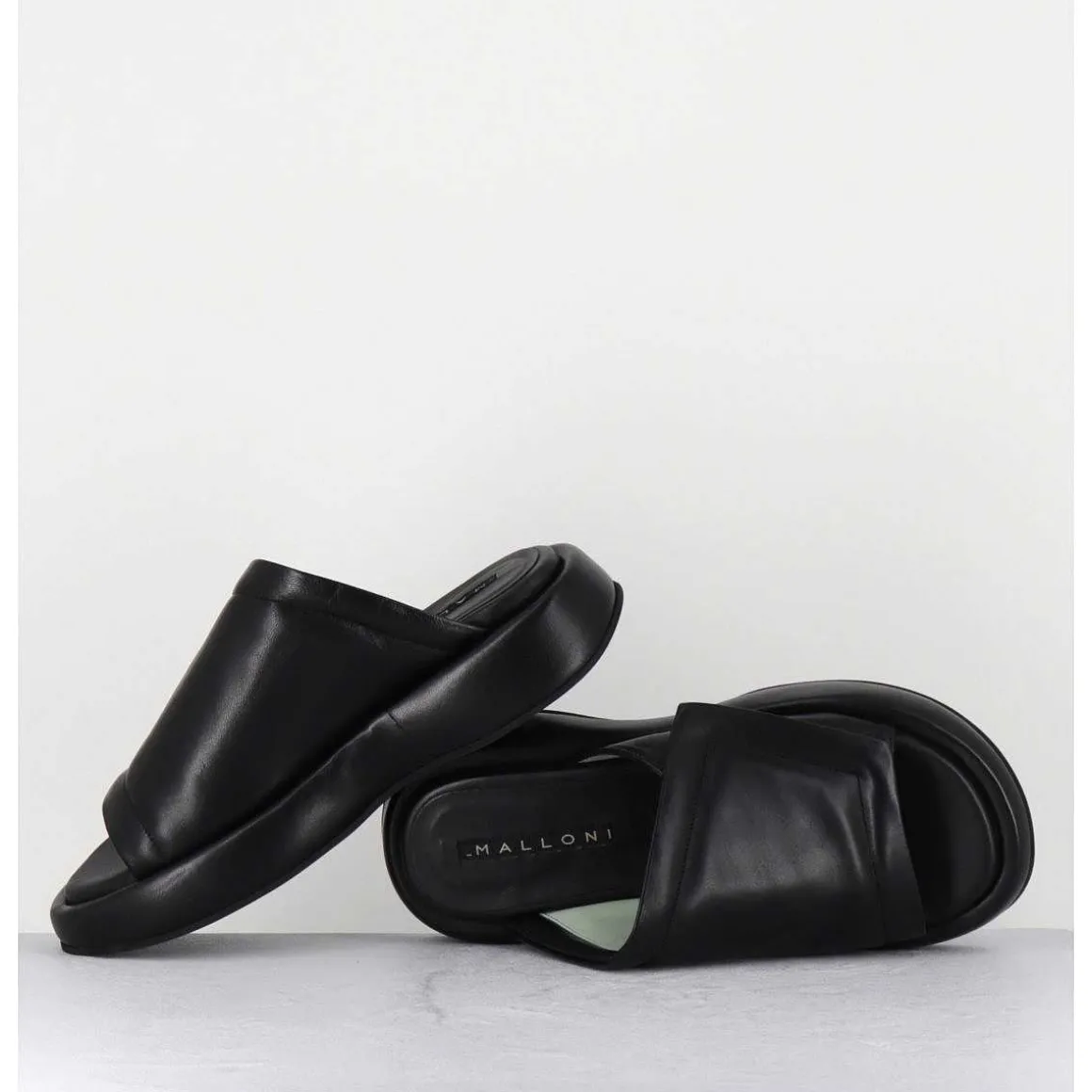 Mules Minimalistes Semelle Epaisse En Cuir Souple Noir - M23E Rombo Nero