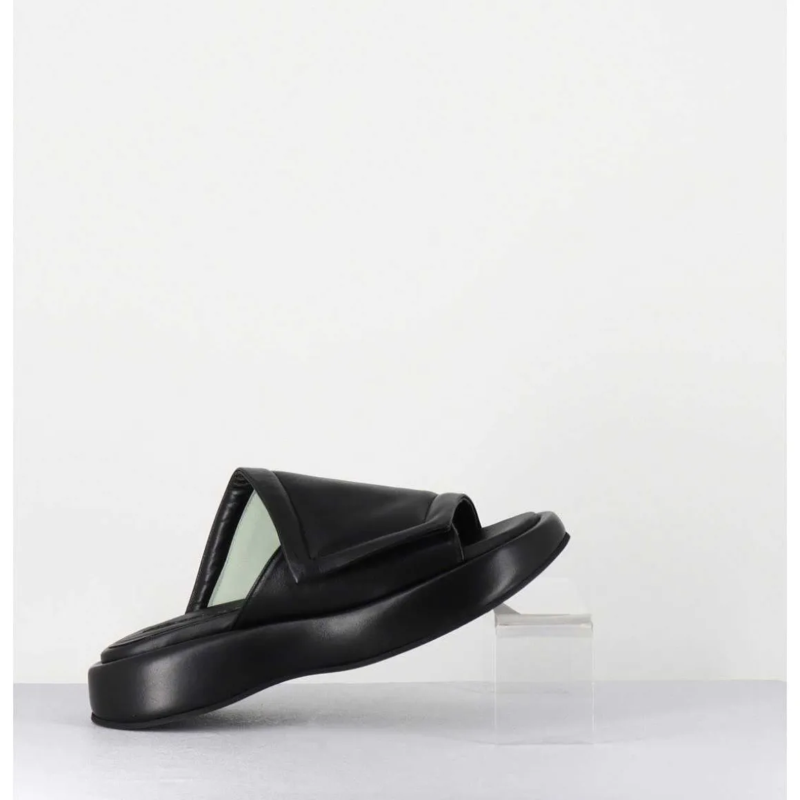 Mules Minimalistes Semelle Epaisse En Cuir Souple Noir - M23E Rombo Nero