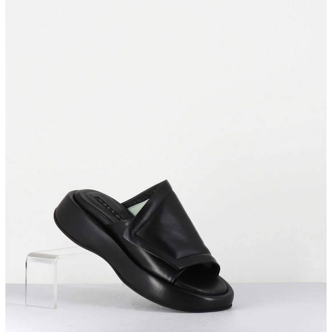 Mules Minimalistes Semelle Epaisse En Cuir Souple Noir - M23E Rombo Nero