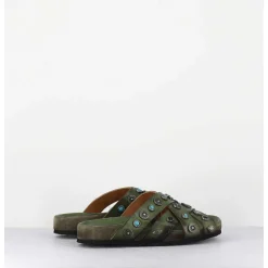 Mules Multi-Brides En Cuir Vert Ornees De Pierres - 3587Mod Verde