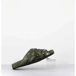 Mules Multi-Brides En Cuir Vert Ornees De Pierres - 3587Mod Verde