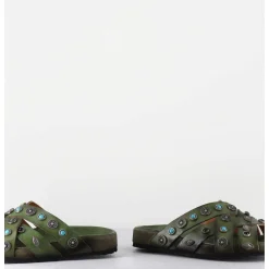 Mules Multi-Brides En Cuir Vert Ornees De Pierres - 3587Mod Verde