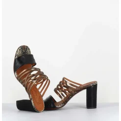 Mules Multi-Matieres En Cuir Tresse Bronze & Noir - Bisu Softy Negro