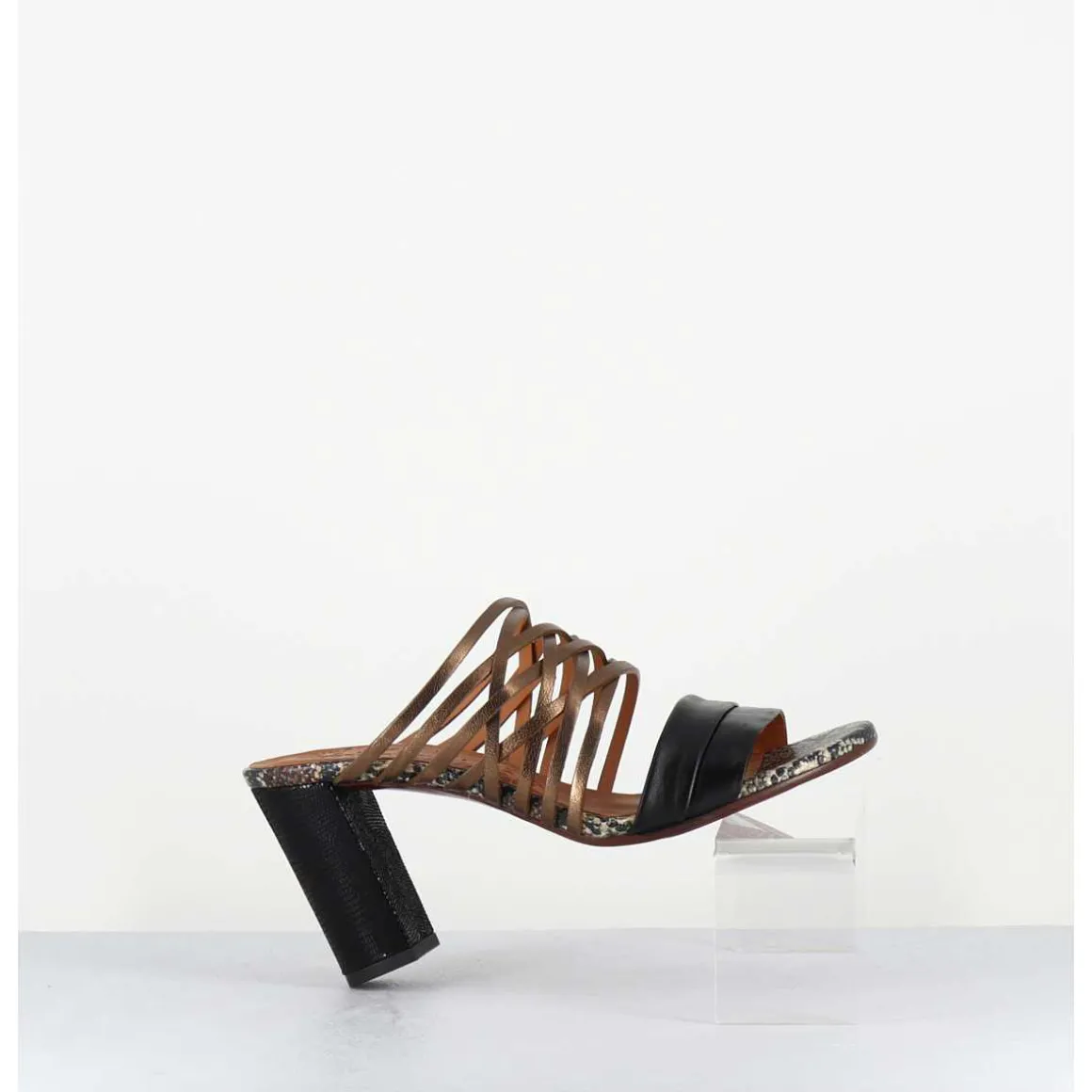 Mules Multi-Matieres En Cuir Tresse Bronze & Noir - Bisu Softy Negro