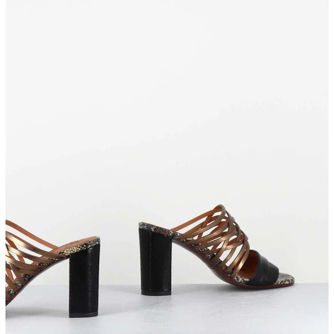 Mules Multi-Matieres En Cuir Tresse Bronze & Noir - Bisu Softy Negro