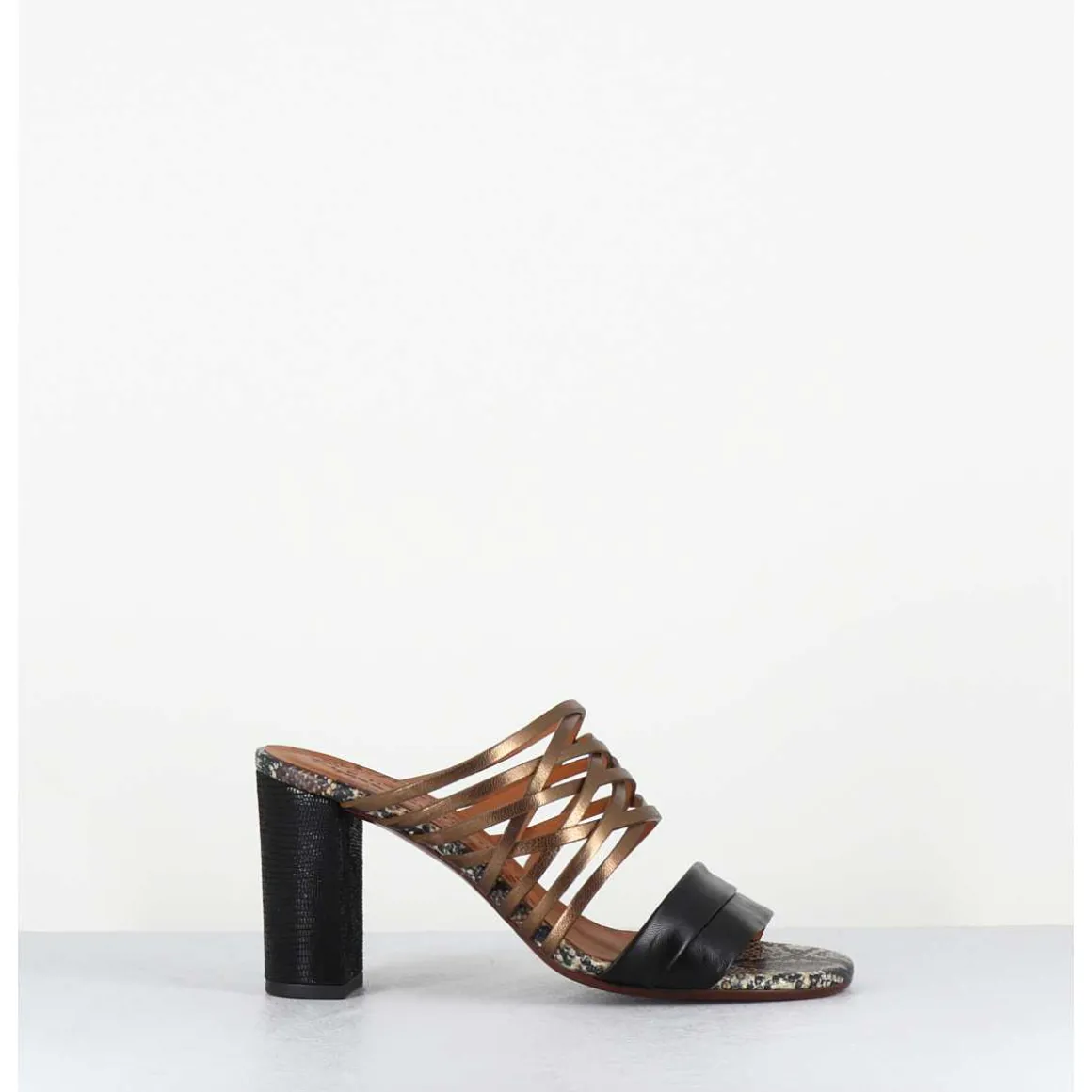 Mules Multi-Matieres En Cuir Tresse Bronze & Noir - Bisu Softy Negro