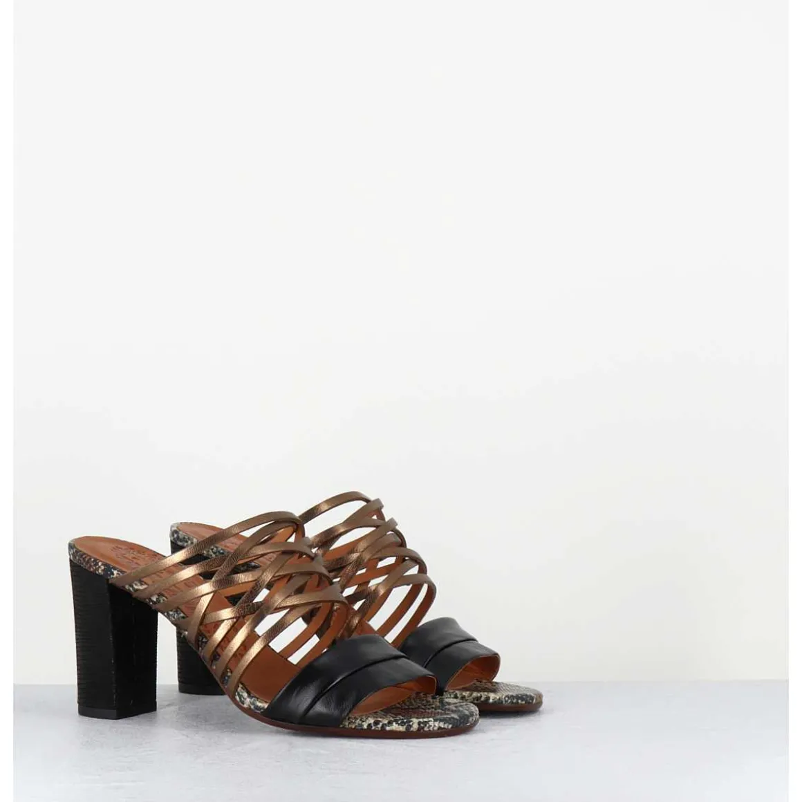 Mules Multi-Matieres En Cuir Tresse Bronze & Noir - Bisu Softy Negro
