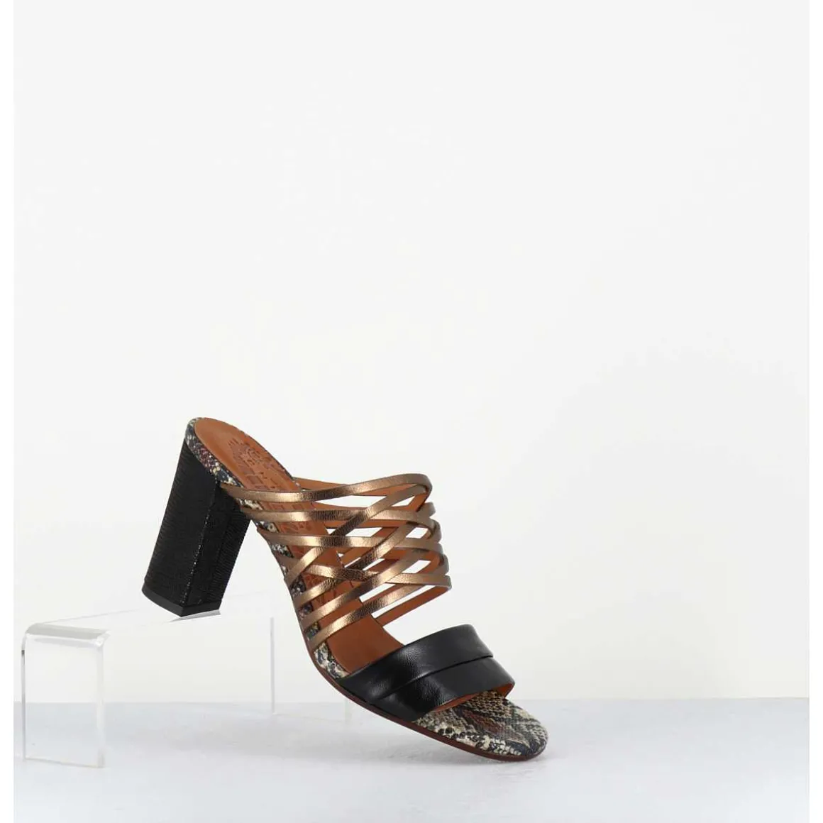 Mules Multi-Matieres En Cuir Tresse Bronze & Noir - Bisu Softy Negro
