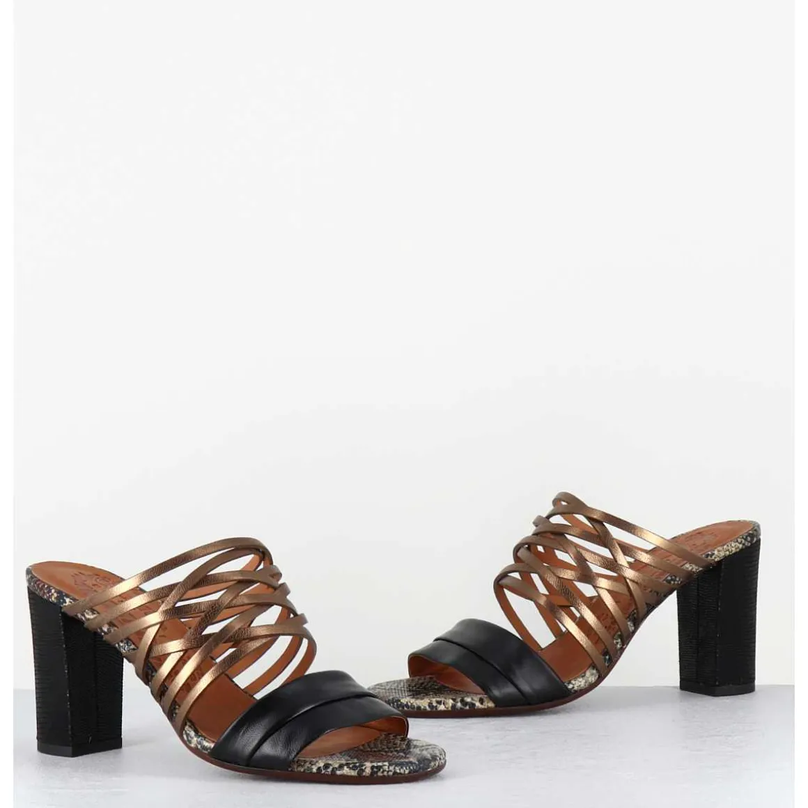 Mules Multi-Matieres En Cuir Tresse Bronze & Noir - Bisu Softy Negro