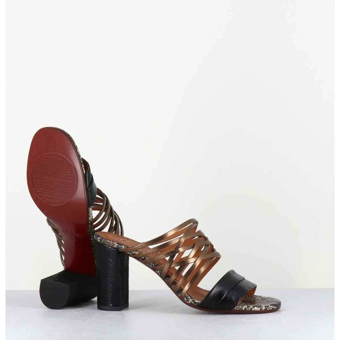 Mules Multi-Matieres En Cuir Tresse Bronze & Noir - Bisu Softy Negro