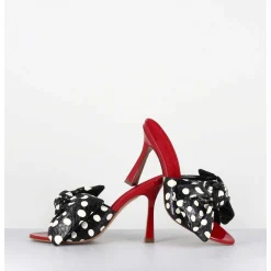 Mules Noeud Talon Haut Bi-Matiere A Pois - Mj1030 Whips Nero Rosso