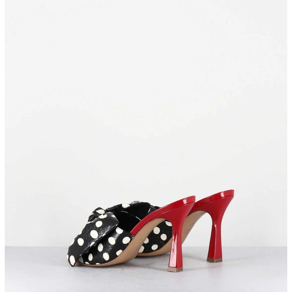 Mules Noeud Talon Haut Bi-Matiere A Pois - Mj1030 Whips Nero Rosso