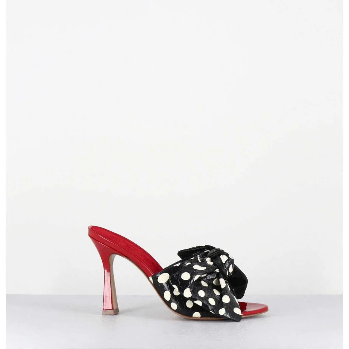 Mules Noeud Talon Haut Bi-Matiere A Pois - Mj1030 Whips Nero Rosso