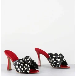 Mules Noeud Talon Haut Bi-Matiere A Pois - Mj1030 Whips Nero Rosso
