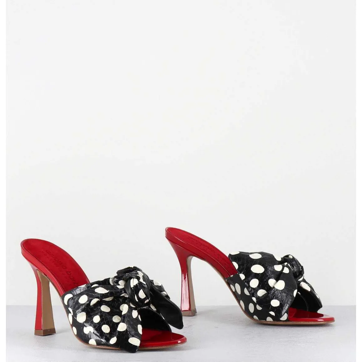 Mules Noeud Talon Haut Bi-Matiere A Pois - Mj1030 Whips Nero Rosso