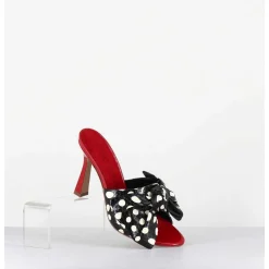 Mules Noeud Talon Haut Bi-Matiere A Pois - Mj1030 Whips Nero Rosso