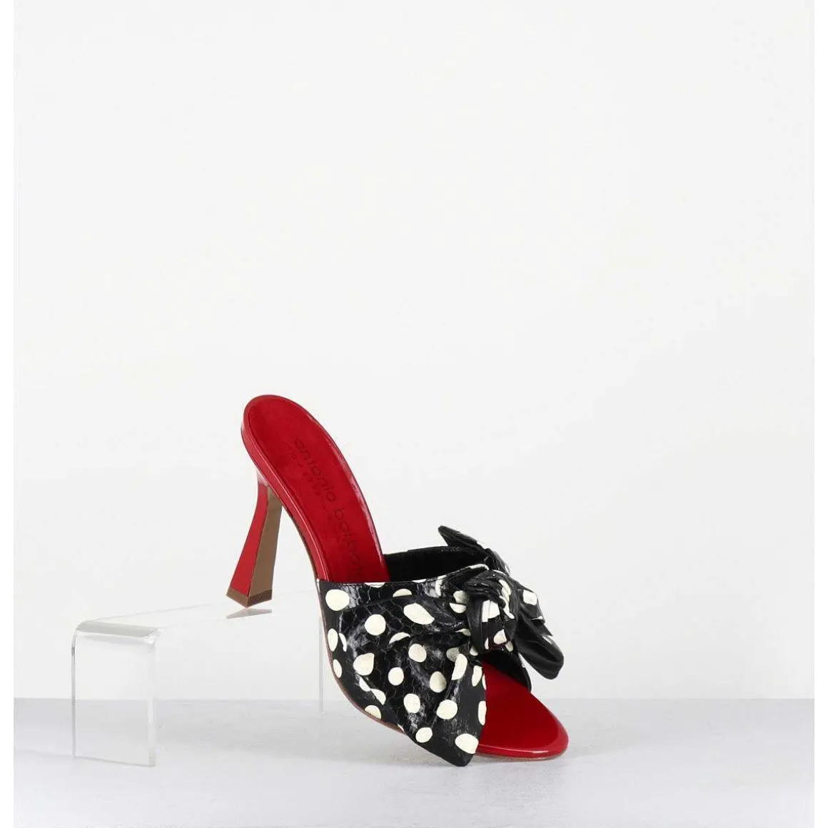 Mules Noeud Talon Haut Bi-Matiere A Pois - Mj1030 Whips Nero Rosso