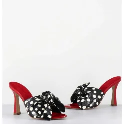 Mules Noeud Talon Haut Bi-Matiere A Pois - Mj1030 Whips Nero Rosso