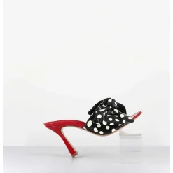 Mules Noeud Talon Haut Bi-Matiere A Pois - Mj1030 Whips Nero Rosso