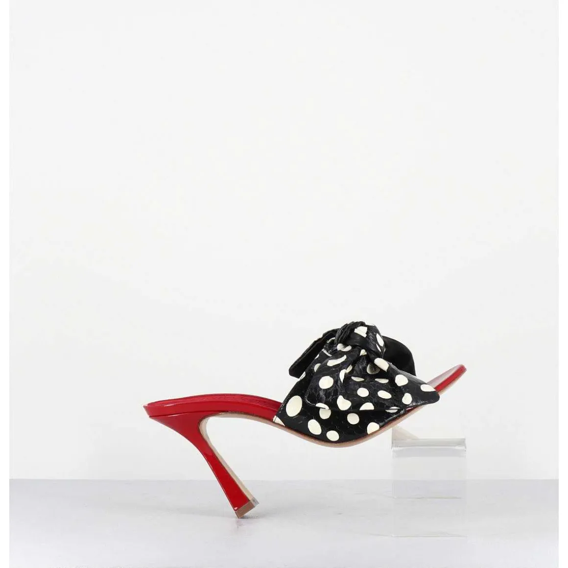Mules Noeud Talon Haut Bi-Matiere A Pois - Mj1030 Whips Nero Rosso