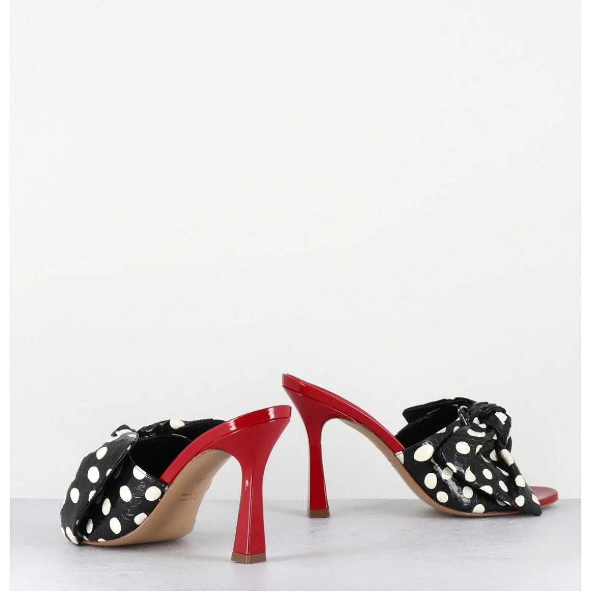 Mules Noeud Talon Haut Bi-Matiere A Pois - Mj1030 Whips Nero Rosso
