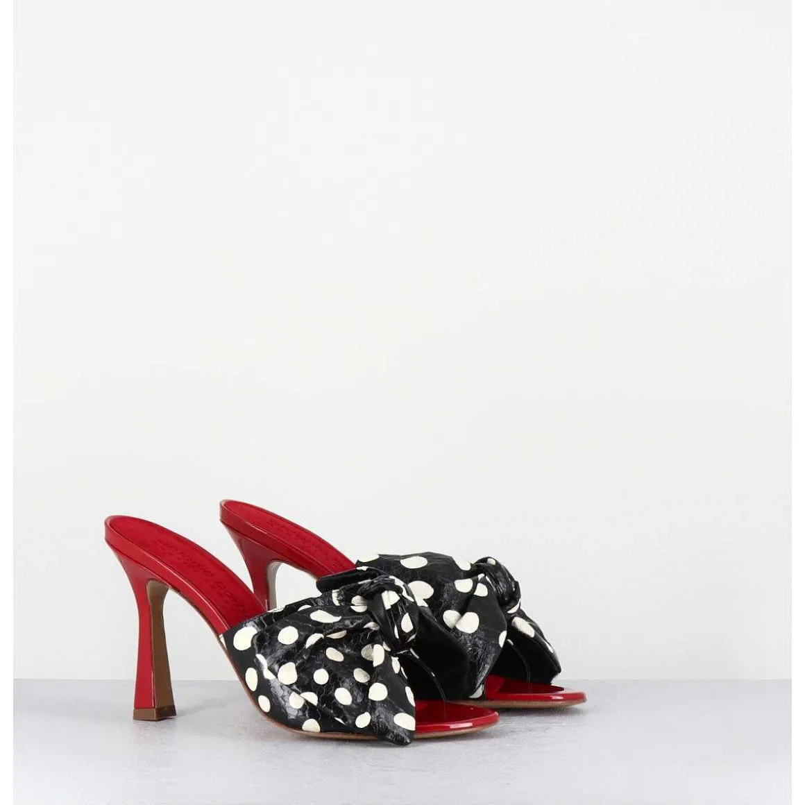 Mules Noeud Talon Haut Bi-Matiere A Pois - Mj1030 Whips Nero Rosso