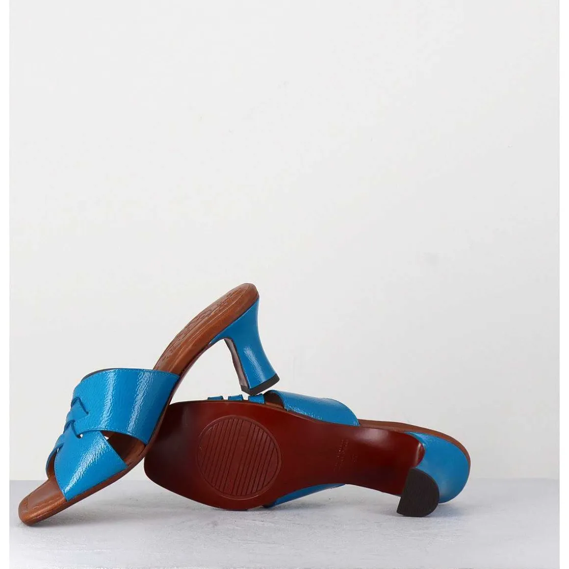 Mules Petit Talon En Cuir Bleu - Nalma Ferrari Blue