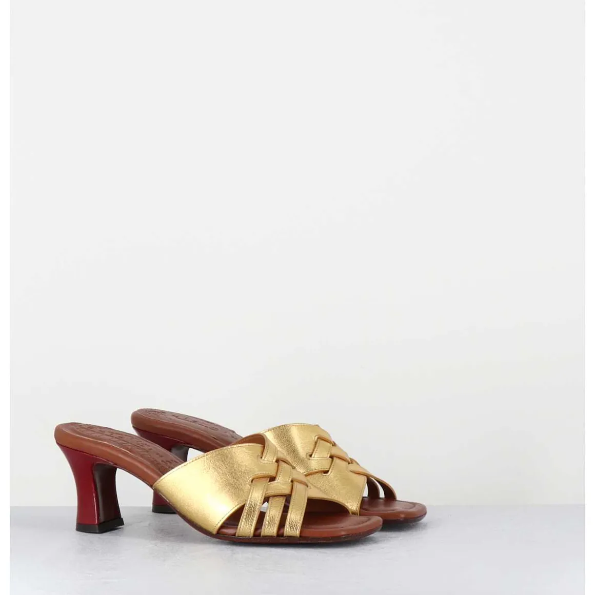 Mules Petit Talon Metallise Bronze & Rouge - Nalma44 Dali Oro