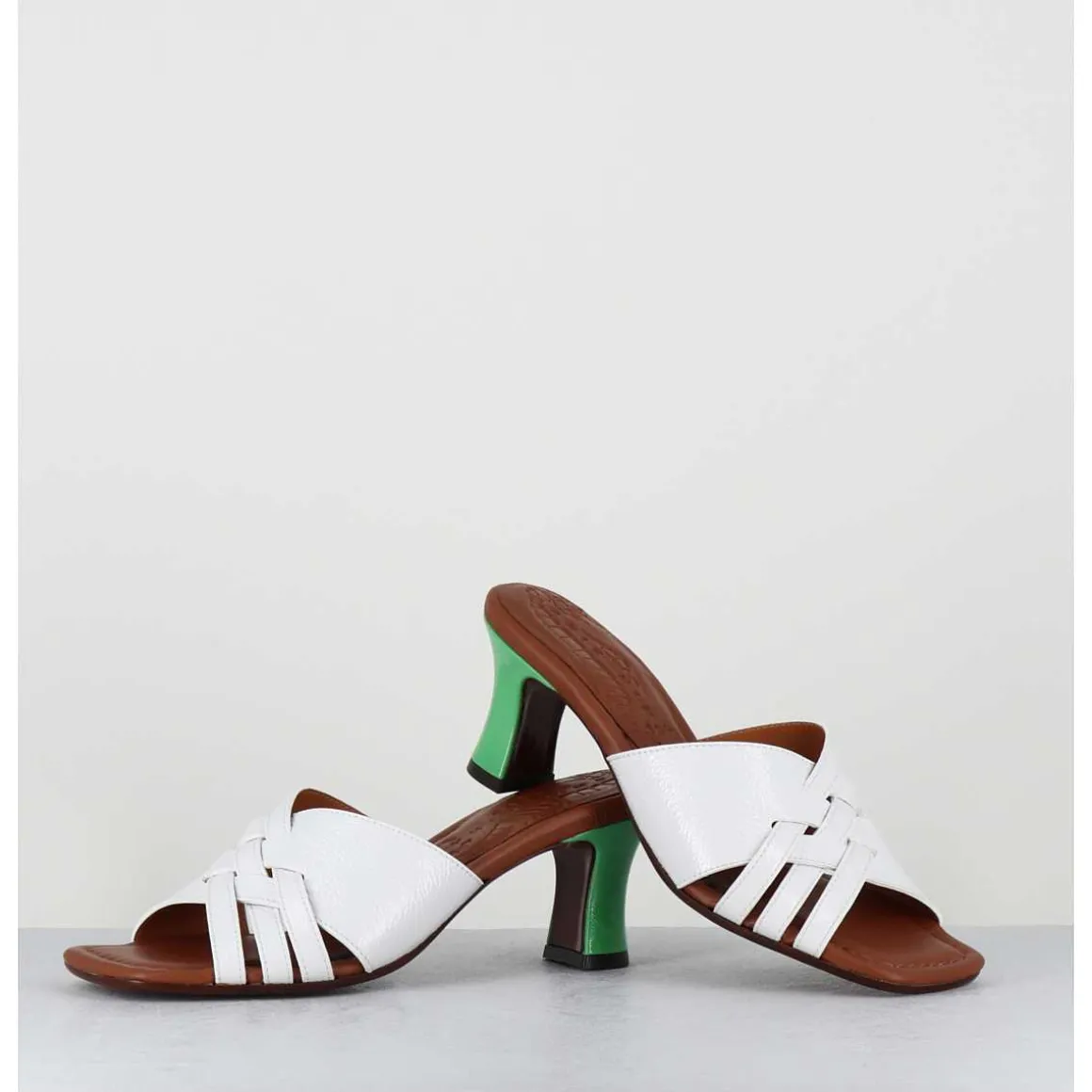 Mules Petit Talon Naplak Blanc & Vert - Nalma44 Ferrari Blanco