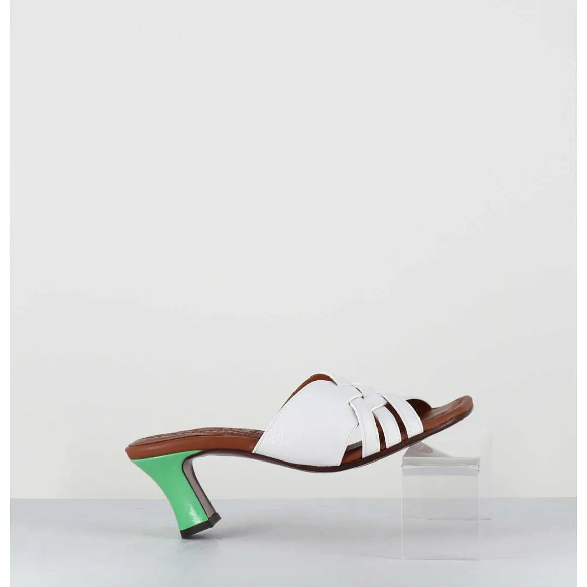 Mules Petit Talon Naplak Blanc & Vert - Nalma44 Ferrari Blanco
