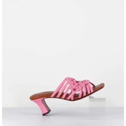 Mules Petit Talon Retro En Cuir Tresse Rose - Nayla Woven Pink